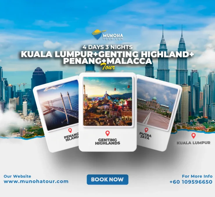 Scenic view of Batu Feringgi beach with golden sand and turquoise waters, part of the 4D3N Kuala Lumpur, Genting Highlands, Penang Islands, and Putrajaya Tour by Munoha Malaysia Tour Package.