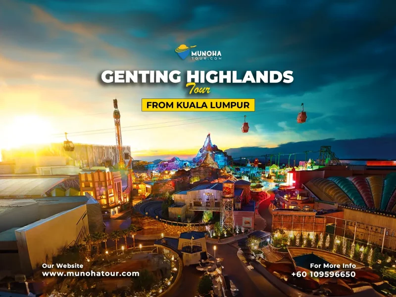 Visitors enjoying the scenic cable car ride in our Genting Highlands tour from Kuala Lumpur, with stunning mountain views and lush greenery.