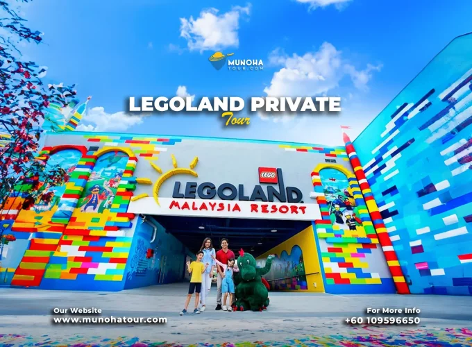 Families enjoying rides and attractions at LEGOLAND Malaysia, featuring colorful LEGO-themed structures.