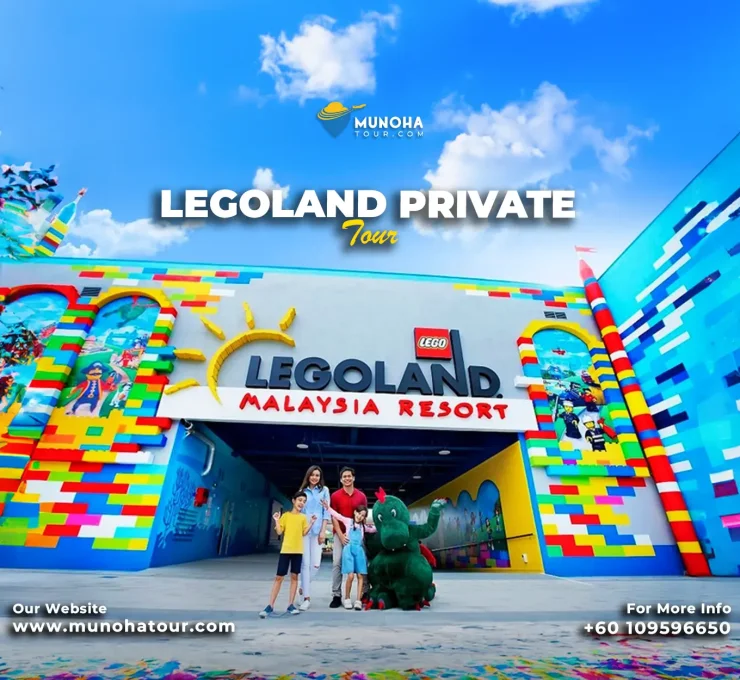 Families enjoying rides and attractions at LEGOLAND Malaysia, featuring colorful LEGO-themed structures.