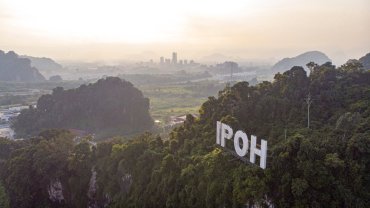 Aerial view of Ipoh's landmark on a limestone mountain